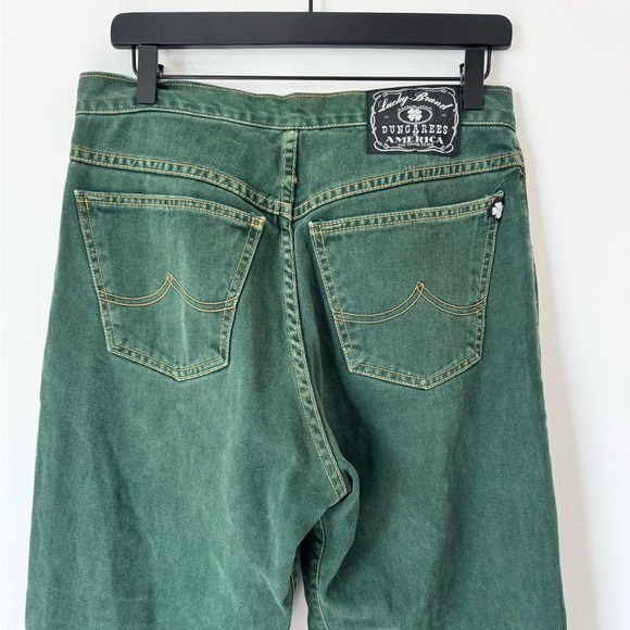 Vintage 90s Green Lucky Brand Dungarees Jeans Size W32 - Picture 1 of 8